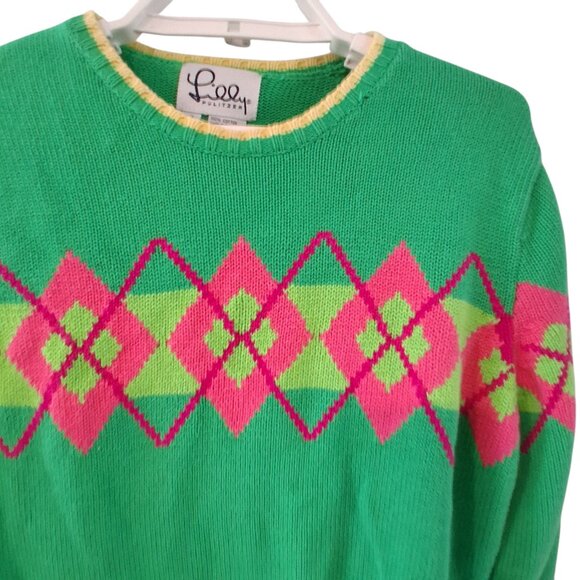 Lilly Pulitzer vintage sweater womens Small cotton green argyle preppy - Picture 3 of 6